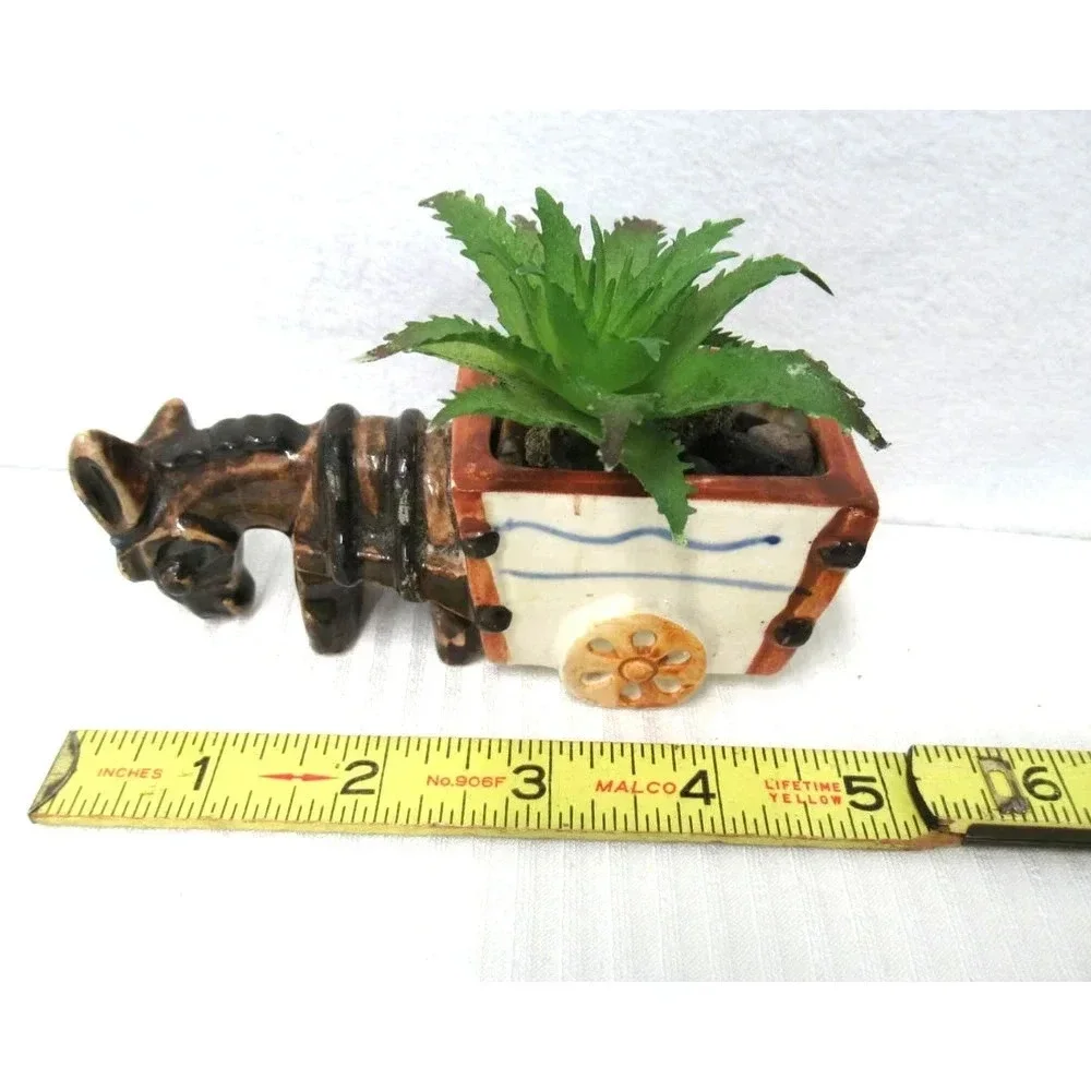 Vintage Burro Donkey with Cart Ceramic Planter Figurine Made In Occupied Japan